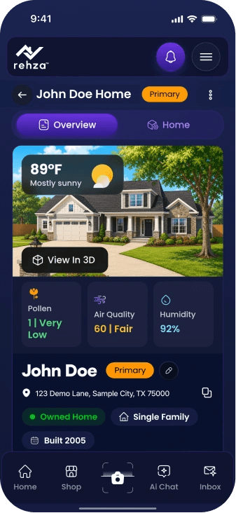 Rehza app home overview