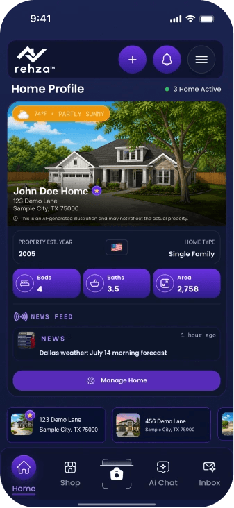 Rehza app home profile