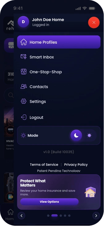 Rehza app menu